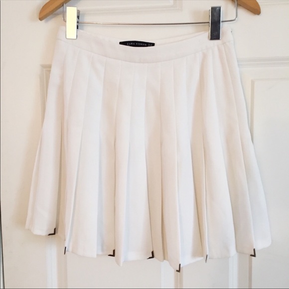 Zara Dresses & Skirts - Zara White Pleated Skirt Metal Corners Size 2